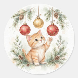 Autocollant Ornements de Noël Chatons Aquarelle