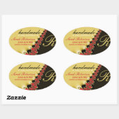 Autocollant Oval Étiquette en dentelle rouge et sa (Feuille)