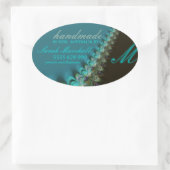 Autocollant Oval Étiquette turquoise en dentelle P (Sac)