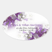 Autocollant ovale blanc floral violet (Devant)