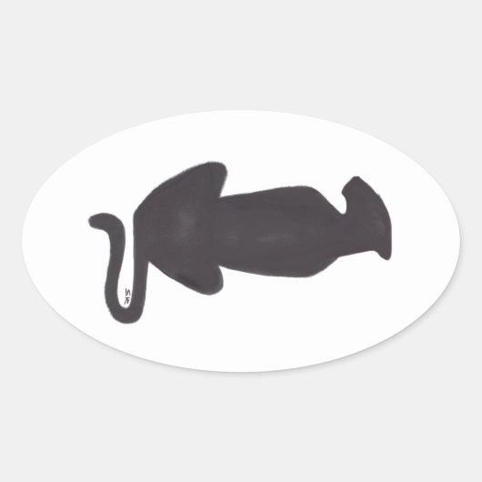 Autocollant ovale blanc silhouette de chat noir (Devant)