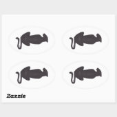 Autocollant ovale blanc silhouette de chat noir (Feuille)