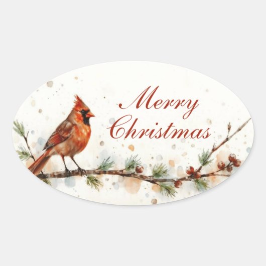 Autocollant ovale cardinal Joyeux Noël (Devant)