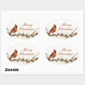 Autocollant ovale cardinal Joyeux Noël (Feuille)