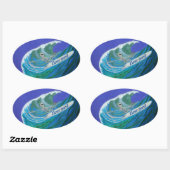 Autocollant ovale de surfeur de cour osseuse (Feuille)