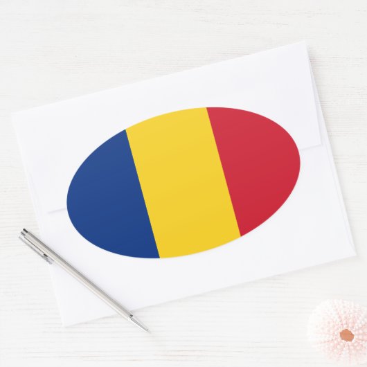 Autocollant ovale du drapeau roumain (Enveloppe)