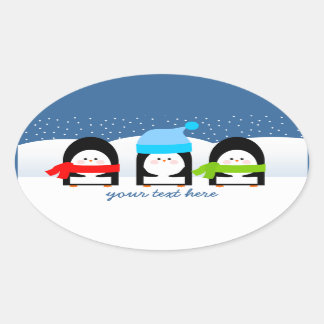 Autocollant ovale hivernal trio neigeux