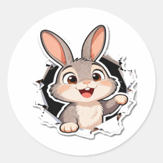 Autocollant Papier Déchiré Lapin Mignon