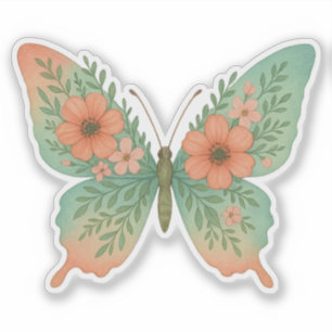 Autocollant Papillon Floral Pastel