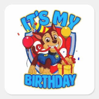 Autocollant Paw Patrol Chase C'est mon anniversair