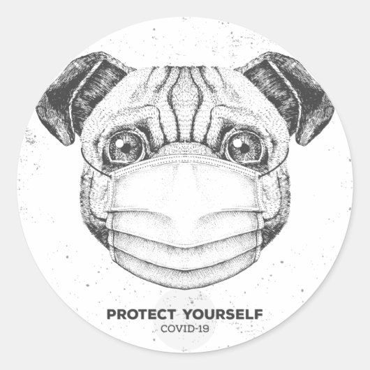 Autocollant personnalisable Pug avec masque facial (Devant)