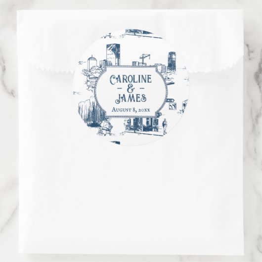 Autocollant personnalisé 3" Mariage Toile Navy Bos (Sac)