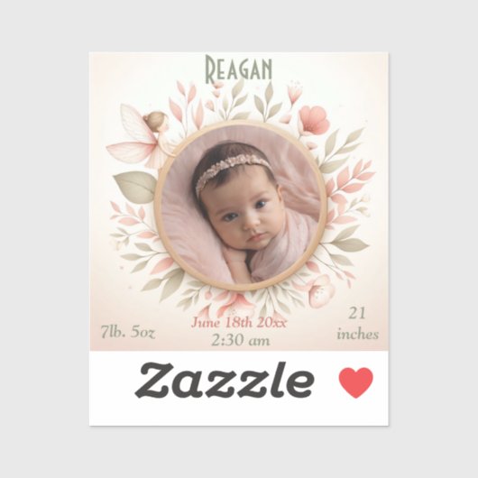 Autocollant photo bébé personnalisable avec cadre  (Feuille)