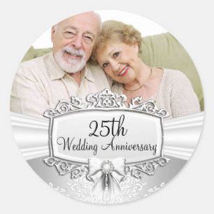 Autocollant Photo Damassé Argent 25e Anniversaire