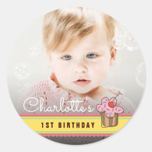 Autocollant photo d'anniversaire Gâteau cupcake ro