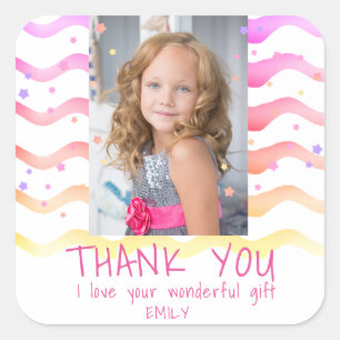 Autocollant Photo Enfants Merci Anniversaire Fille