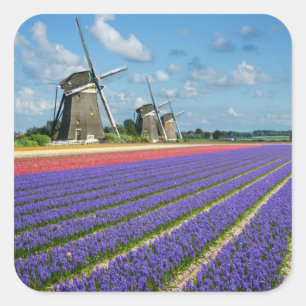 Autocollant photo Fleurs et moulins à vent