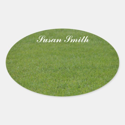 Autocollant photo ovale avec nom - herbe verte (Devant)