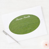 Autocollant photo ovale avec nom - herbe verte (Enveloppe)