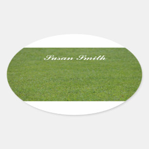 Autocollant photo ovale avec nom - herbe verte
