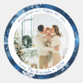 Autocollant photo rond flocon bleu pour Noël (Devant)