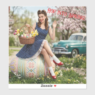 Autocollant Pin-Up de Pâques Vintage   Bondir dans