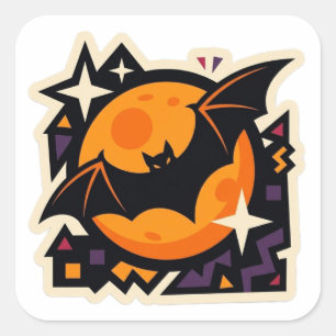 Autocollant Pop Art Halloween Lune Orange Chauve-S