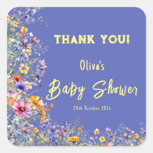 Autocollant pour Baby Shower aux fleurs sauvages
