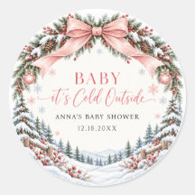 Autocollant pour Baby Shower Bébé au Ruban Rose C'