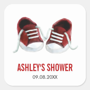 Autocollant pour Baby Shower Bébé Chaussures Rouge