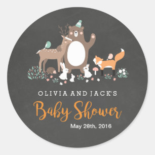 Autocollant pour Baby Shower Cute Woodland Chalkbo