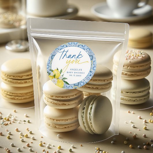 Autocollant pour Baby Shower Élégant Citron Médite