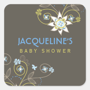 Autocollant pour Baby Shower Fille ou Garçon Fleur
