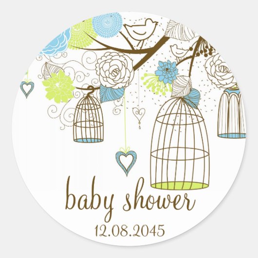 Autocollant pour Baby Shower Fleur Bleu & Vert ave (Devant)