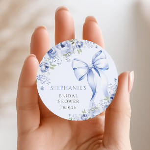 Autocollant pour Baby Shower Floral Blue Bow