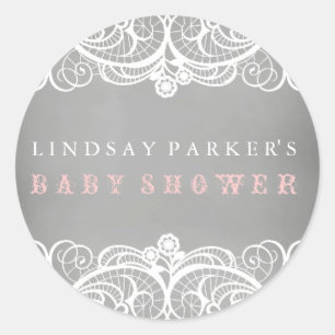 Autocollant pour Baby Shower Rustique Lace & Chalk