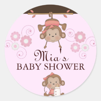 Autocollant pour Baby Shower Singe Rose