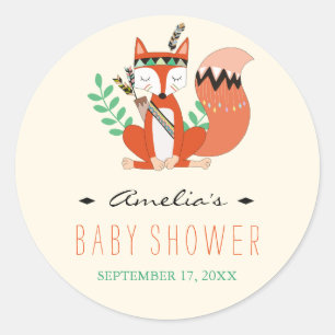 Autocollant pour Baby Shower Tribal Woodland Fox