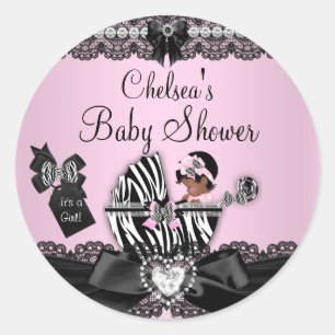 Autocollant pour Baby Shower Zèbre Afro-Américain 