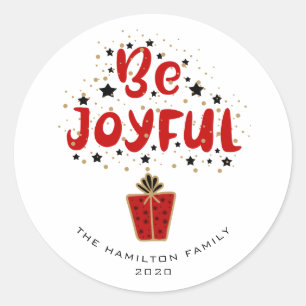 Autocollant pour boîte-cadeau rouge "Soyez joyeux"