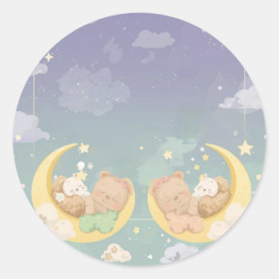 Autocollant pour double Baby Shower Animaux endorm