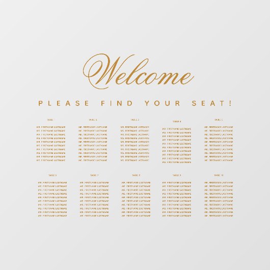 Autocollant Pour Fenêtre 10 Tables Gold Transparent Seating Chart (Feuille)
