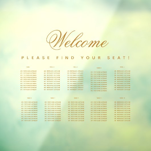 Autocollant Pour Fenêtre 10 Tables Gold Transparent Seating Chart (Feuille 3)