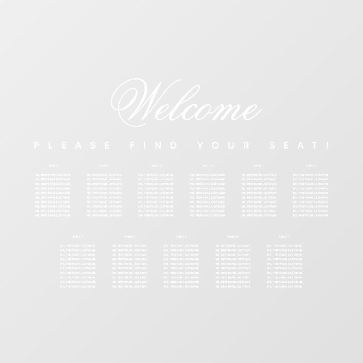 Autocollant Pour Fenêtre 11 Tableau Sièges en blanc Script transparent (Feuille)