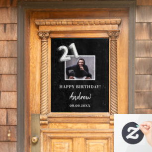 Autocollant Pour Fenêtre 21e anniversaire fête noir photo nom mec