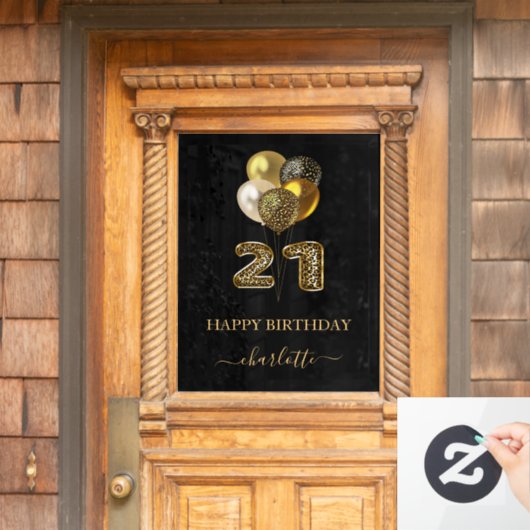 Autocollant Pour Fenêtre 21e anniversaire noir or léopard nom script (Porte d'accueil)