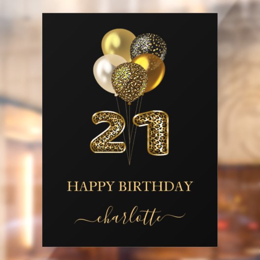 Autocollant Pour Fenêtre 21e anniversaire noir or léopard nom script (Feuille 2)