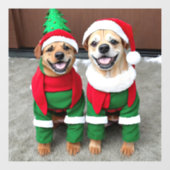 Autocollant Pour Fenêtre 2 chiens en costumes de Noël (Feuille)