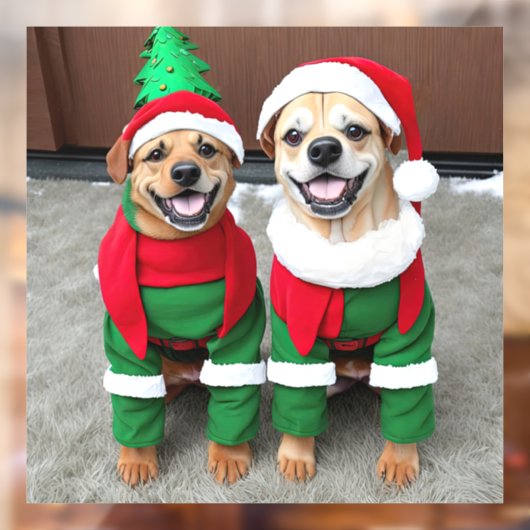 Autocollant Pour Fenêtre 2 chiens en costumes de Noël (Feuille 2)