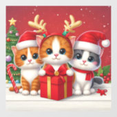 Autocollant Pour Fenêtre 3 mignons chats de Noël illustration (Feuille)